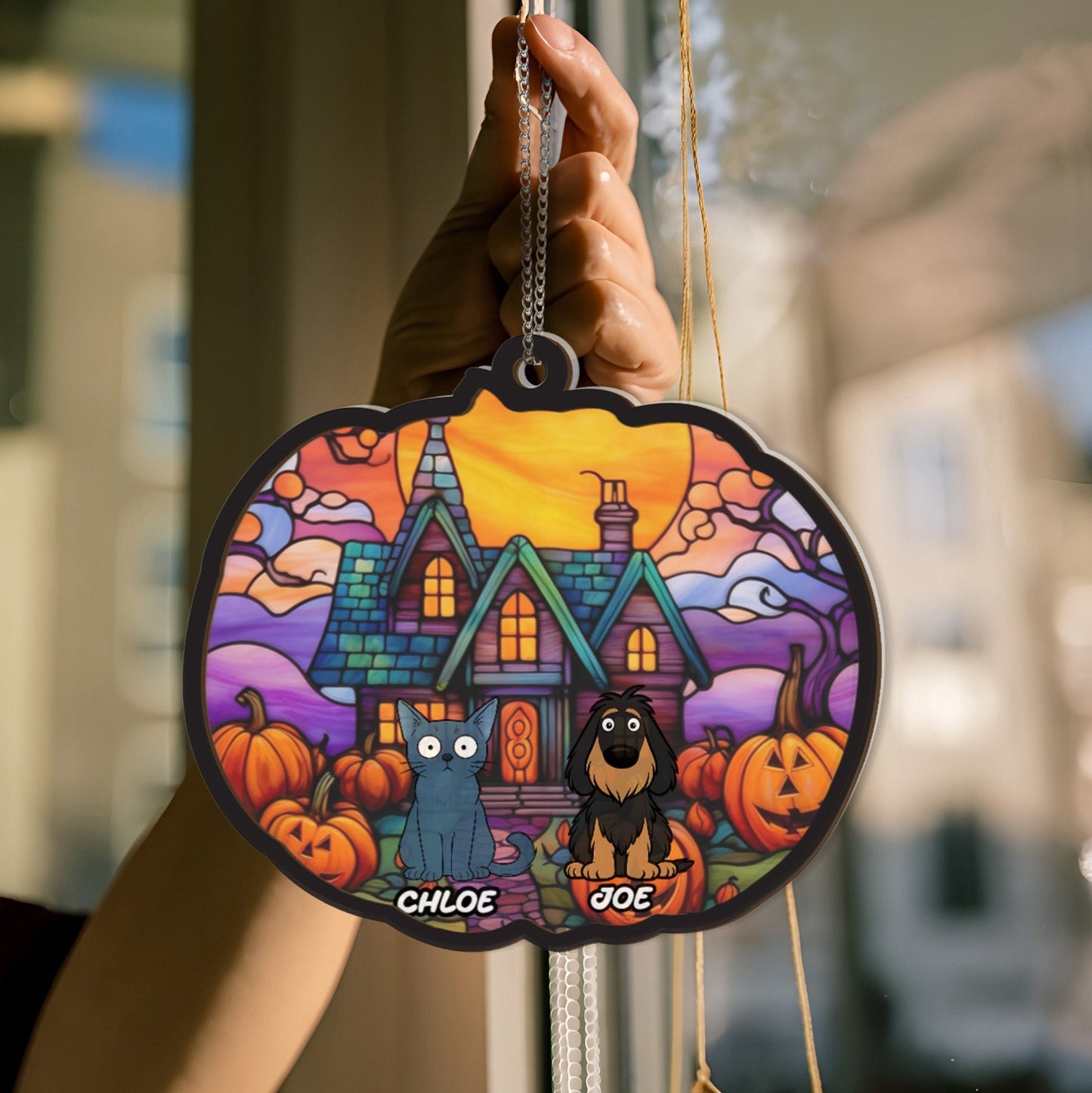 Halloween Pet Pumpkin Window Hanging – Acrylic Suncatcher Decor