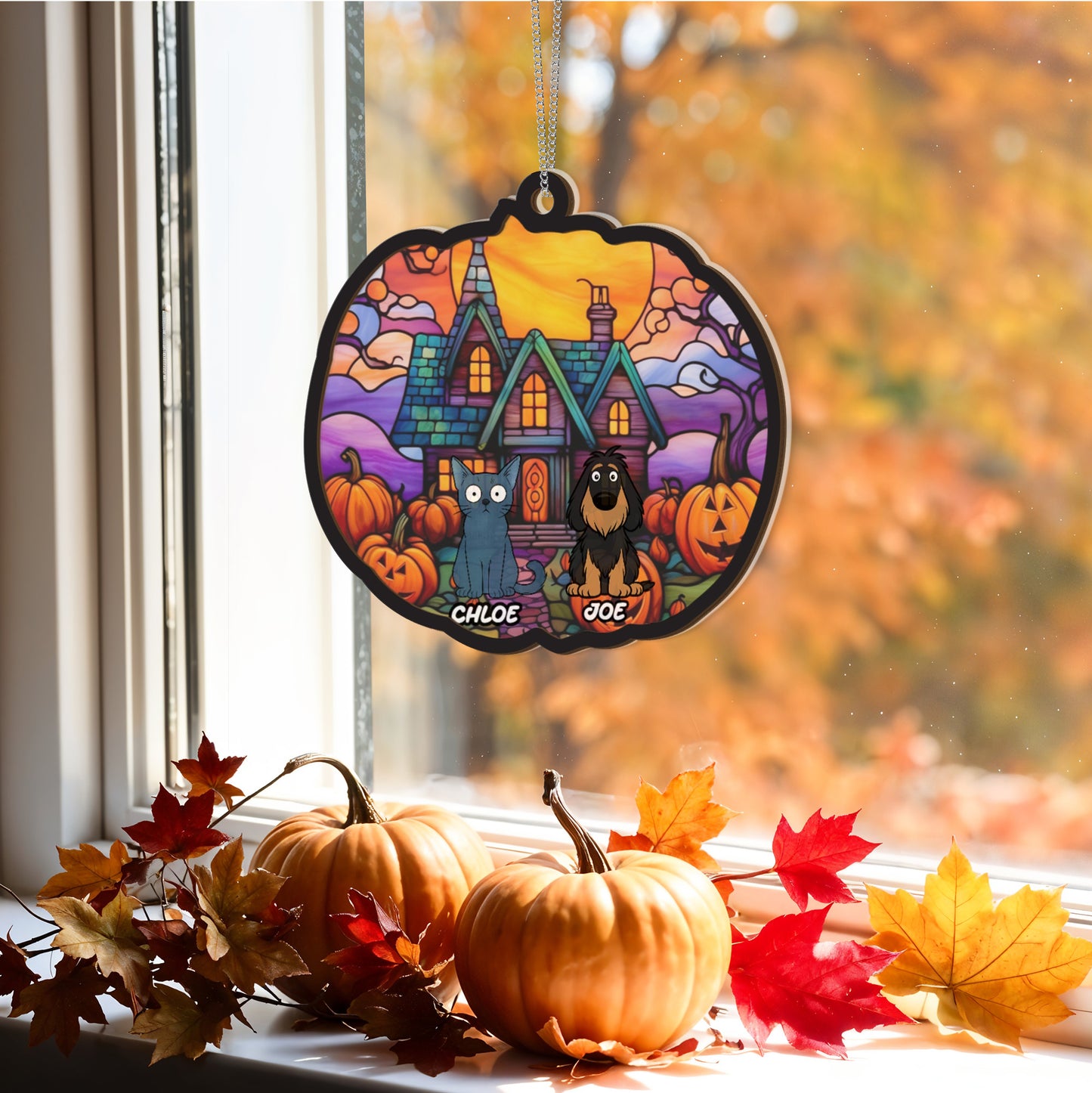Halloween Pet Pumpkin Window Hanging – Acrylic Suncatcher Decor