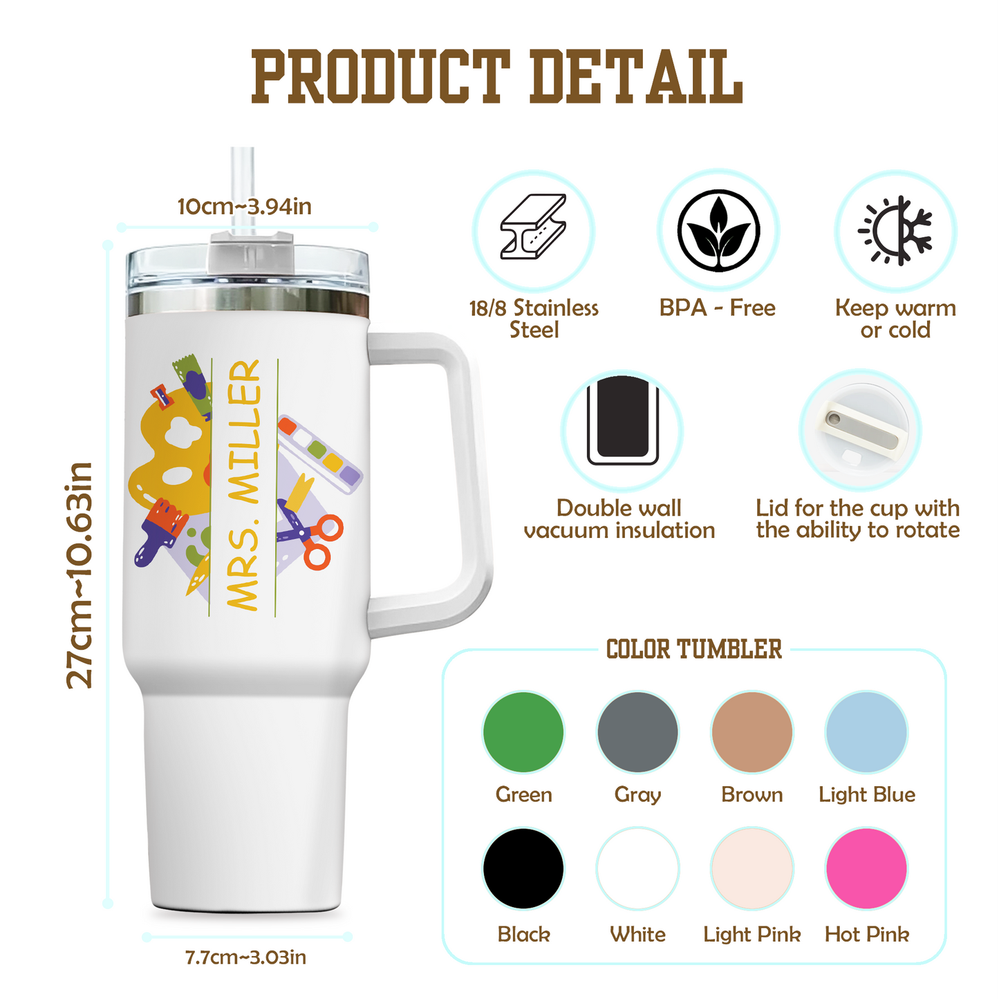 Personalized Tumbler with Handle – Custom Name Gift