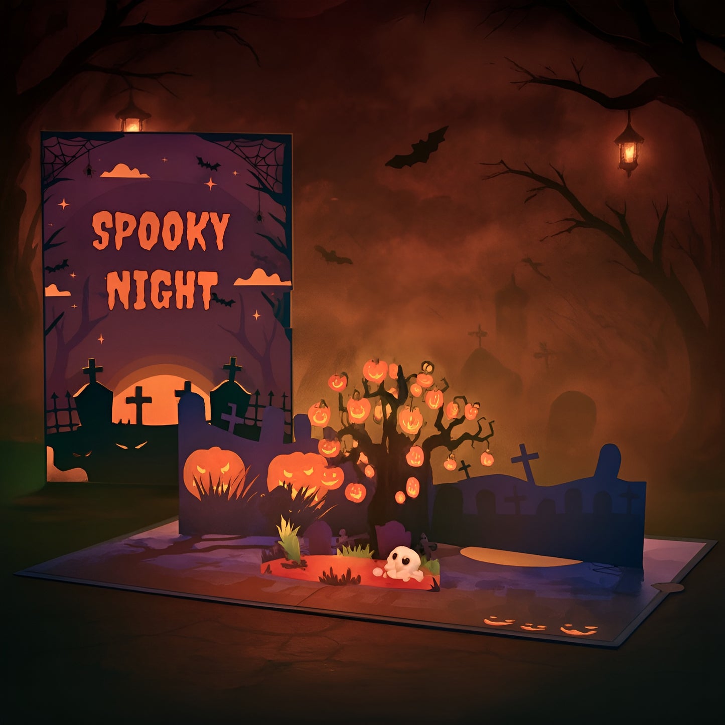 Spooky Night 3D Pop-Up Halloween Card – Haunted Graveyard Scene