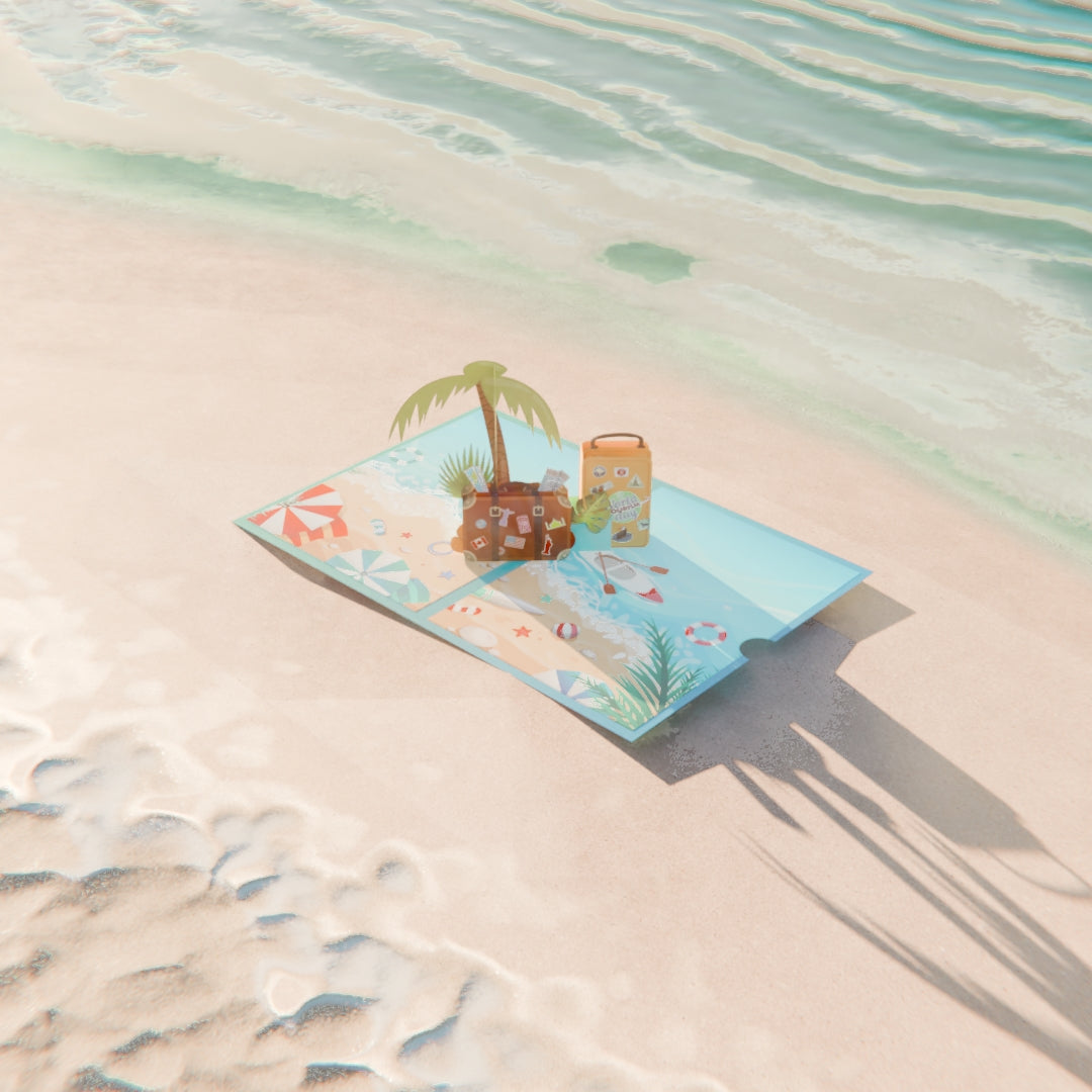 Hello Summer 3D Pop-Up Card – Tropical Beach & Travel Luggage Theme