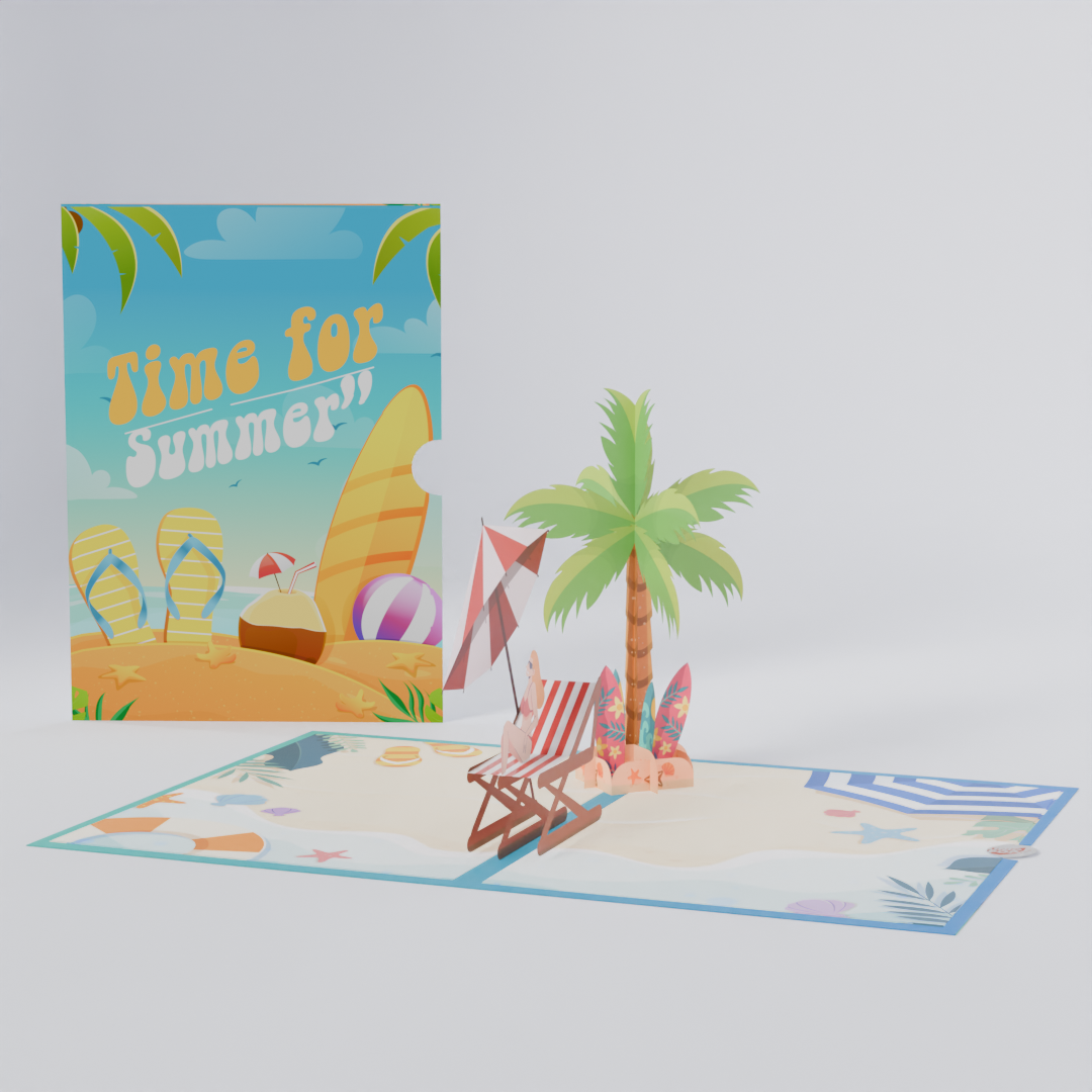 Time for Summer 3D Pop-Up Card – Tropical Beach Relaxation Scene