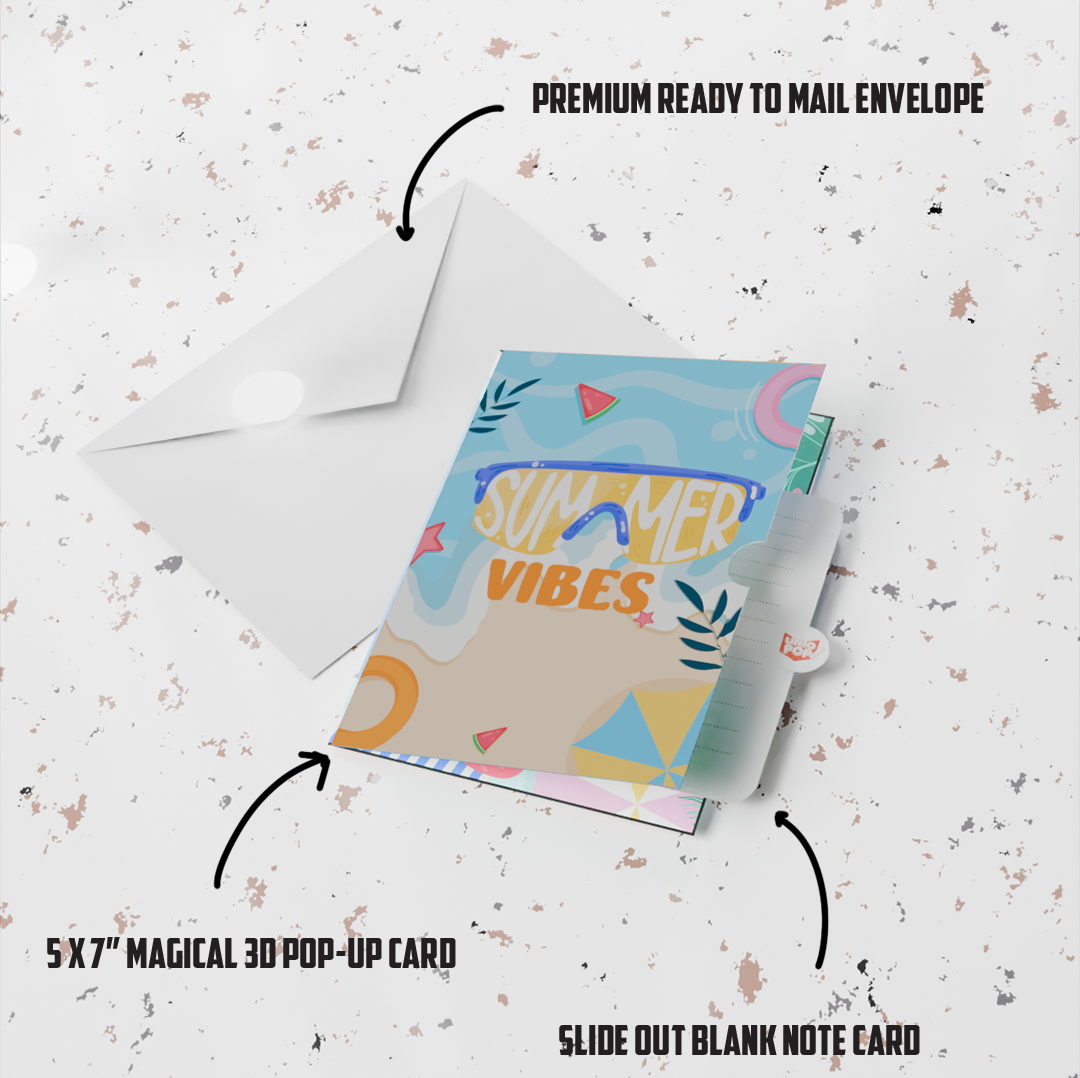 Summer Vibes 3D Pop-Up Card – Cool Sunglasses Tropical Beach Theme