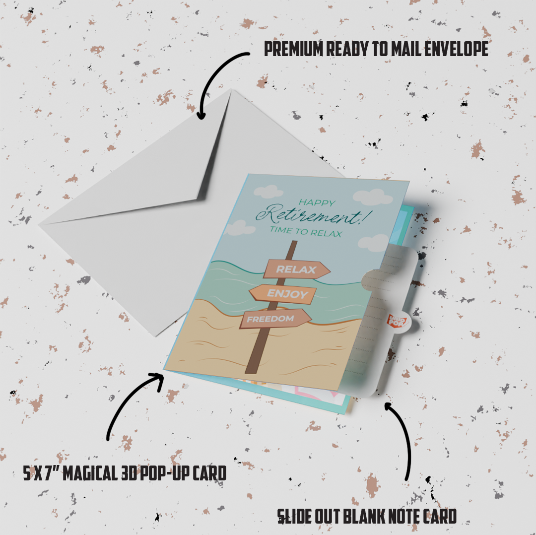 Happy Retirement 3D Pop-Up Card – Beach Relaxation Theme