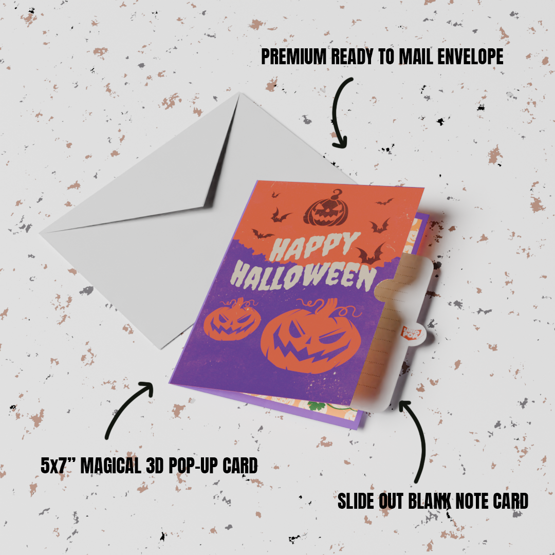 Jack-O'-Lantern 3D Pop-Up Halloween Card – Pumpkin & Haunted Trees