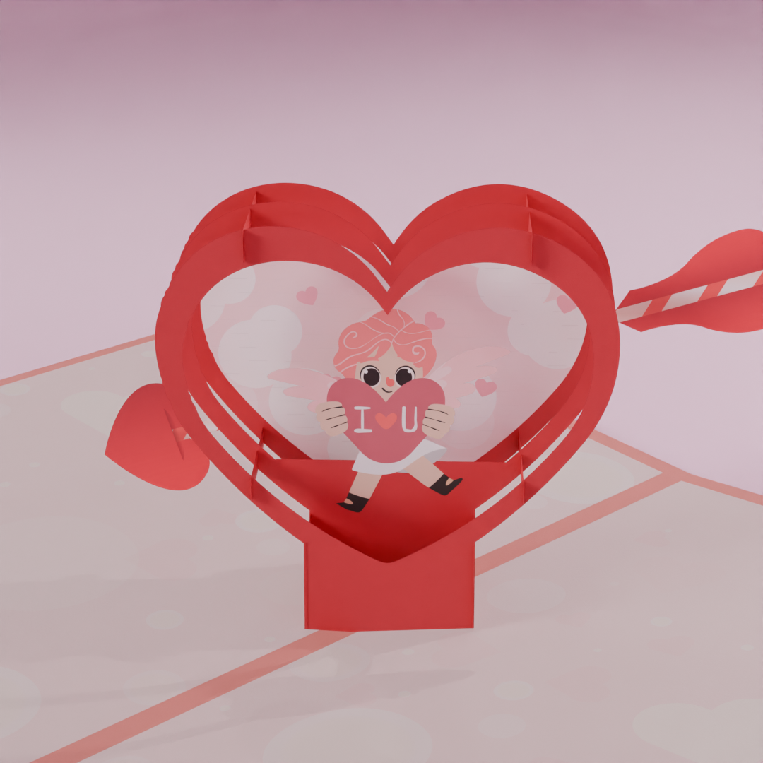 3D Pop-Up Valentine Card - Cupid's Heart Surprise in colorful