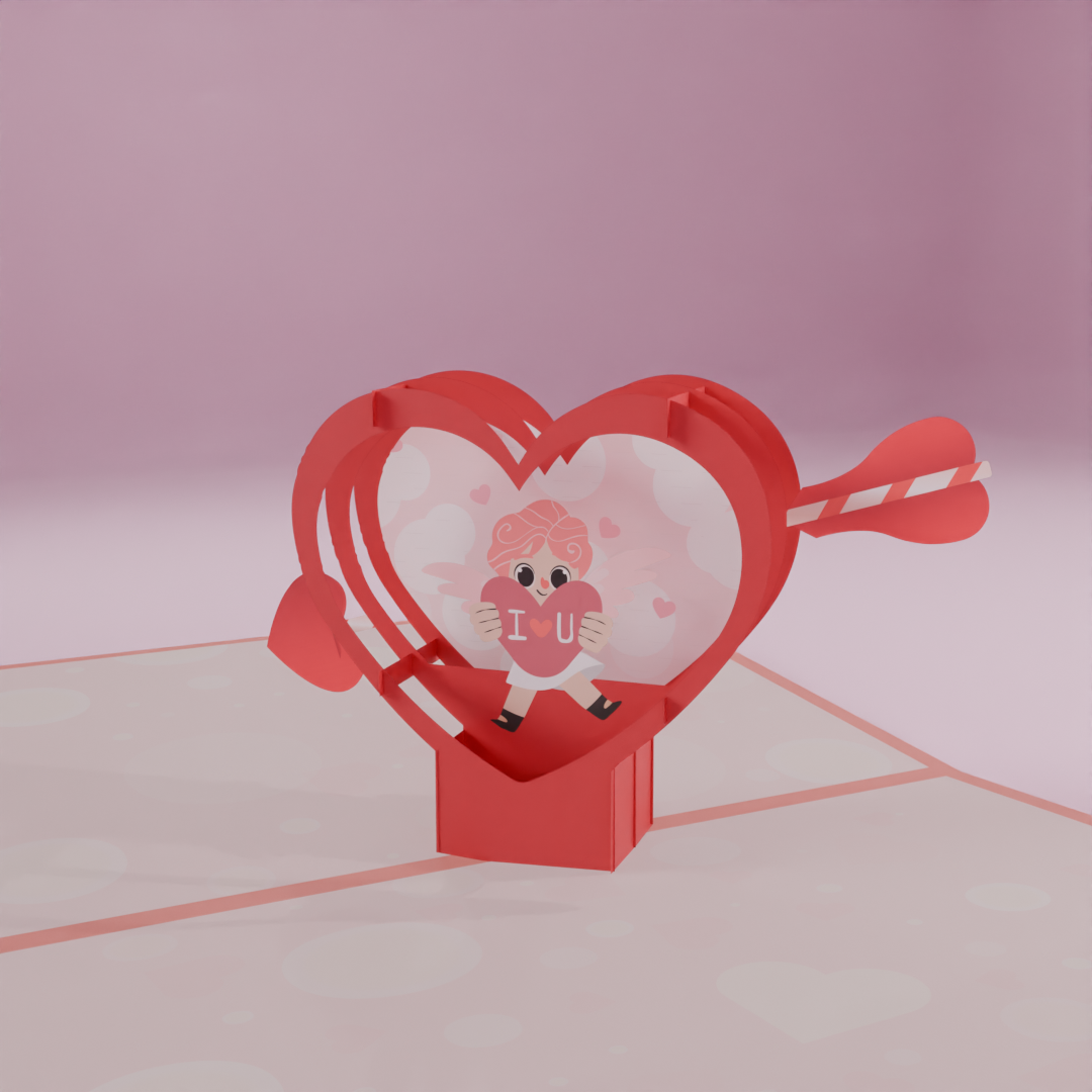 3D Pop-Up Valentine Card - Cupid's Heart Surprise in colorful