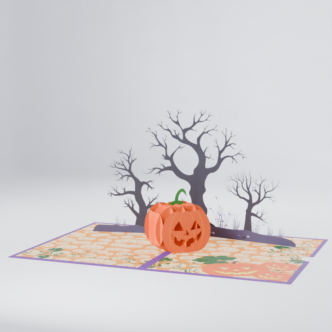 Jack-O'-Lantern 3D Pop-Up Halloween Card – Pumpkin & Haunted Trees