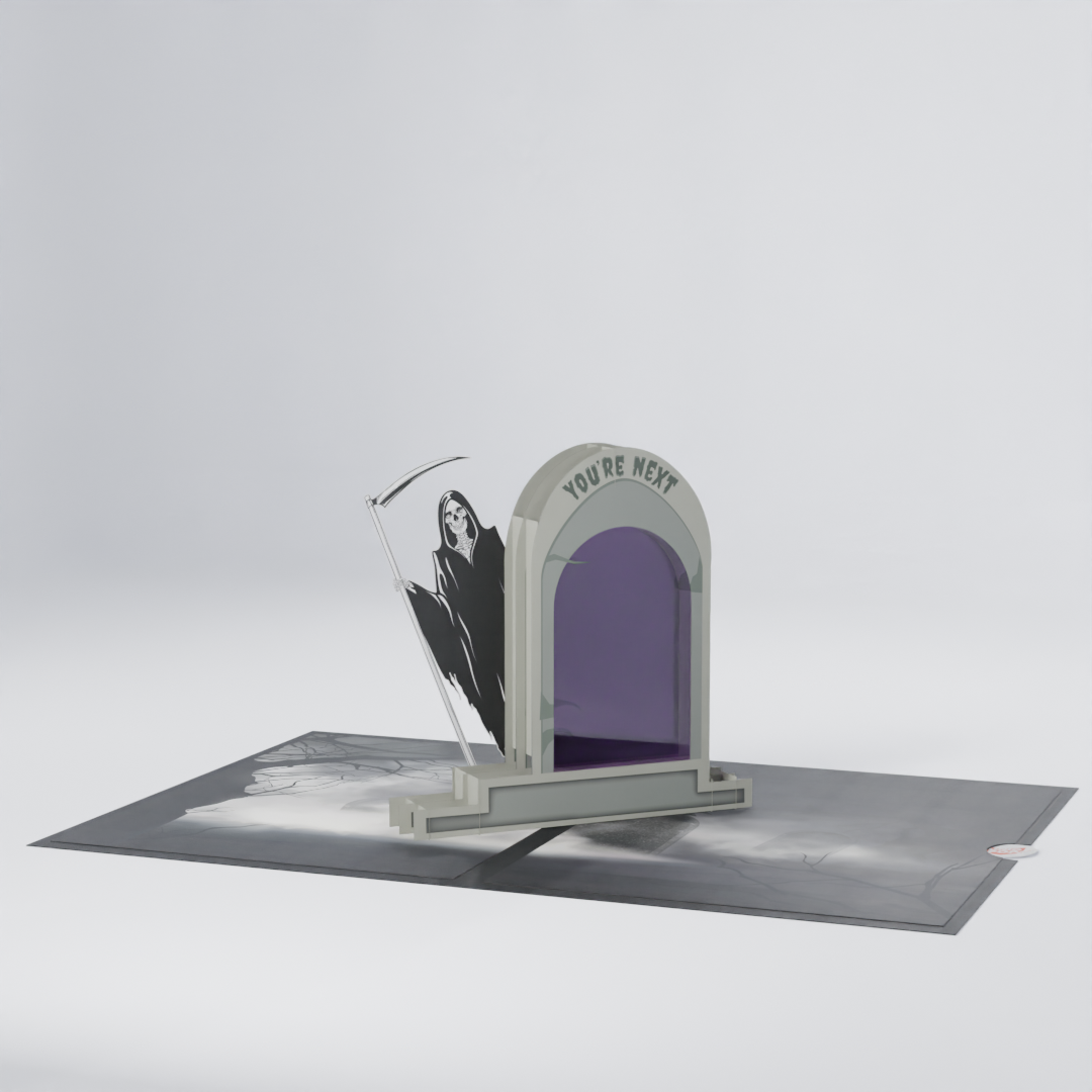 Card 3D Personalize-Grim Reaper Pop-Up Halloween Card–Reflective Tombstone Surprise