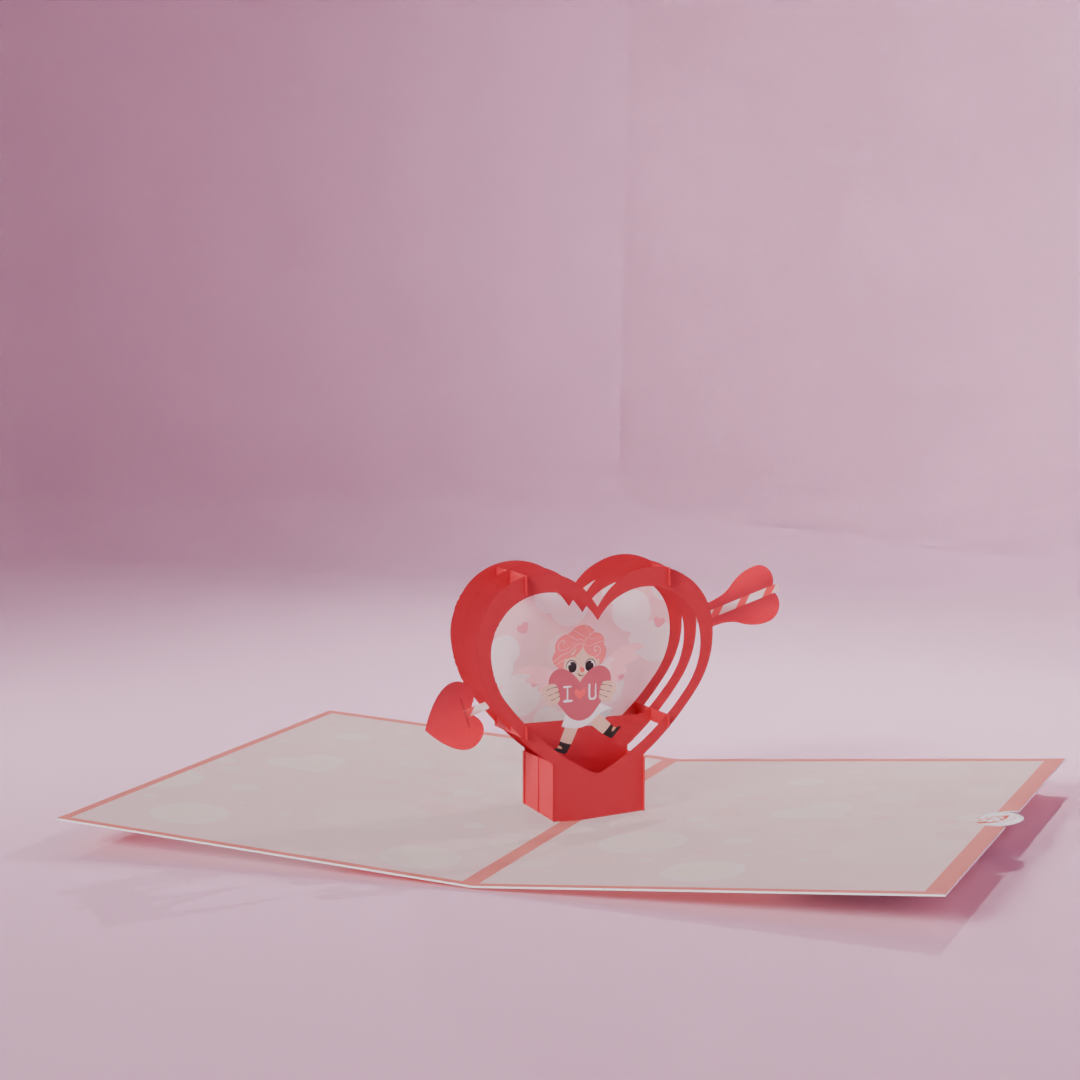 3D Pop-Up Valentine Card - Cupid's Heart Surprise in colorful