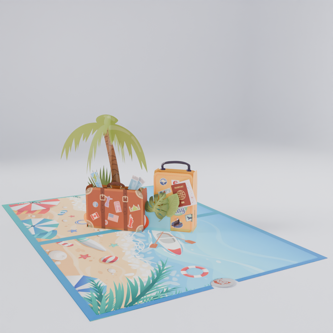 Hello Summer 3D Pop-Up Card – Tropical Beach & Travel Luggage Theme