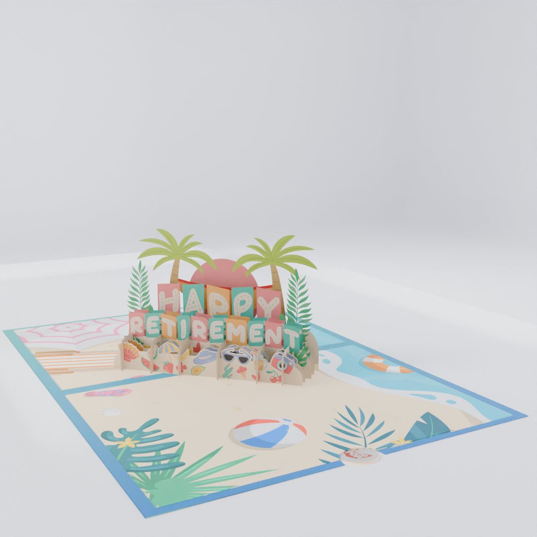 Happy Retirement 3D Pop-Up Card – Beach Relaxation Theme