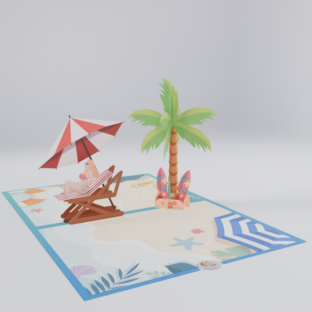 Time for Summer 3D Pop-Up Card – Tropical Beach Relaxation Scene