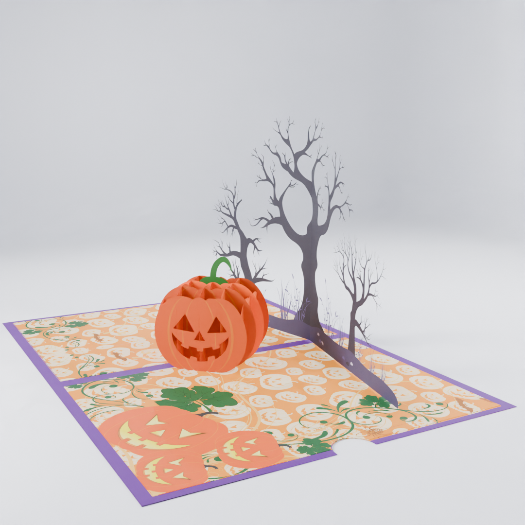 Jack-O'-Lantern 3D Pop-Up Halloween Card – Pumpkin & Haunted Trees