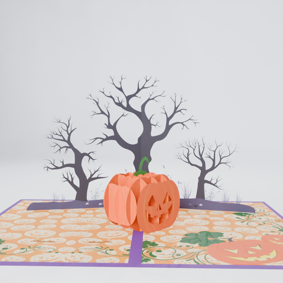 Jack-O'-Lantern 3D Pop-Up Halloween Card – Pumpkin & Haunted Trees