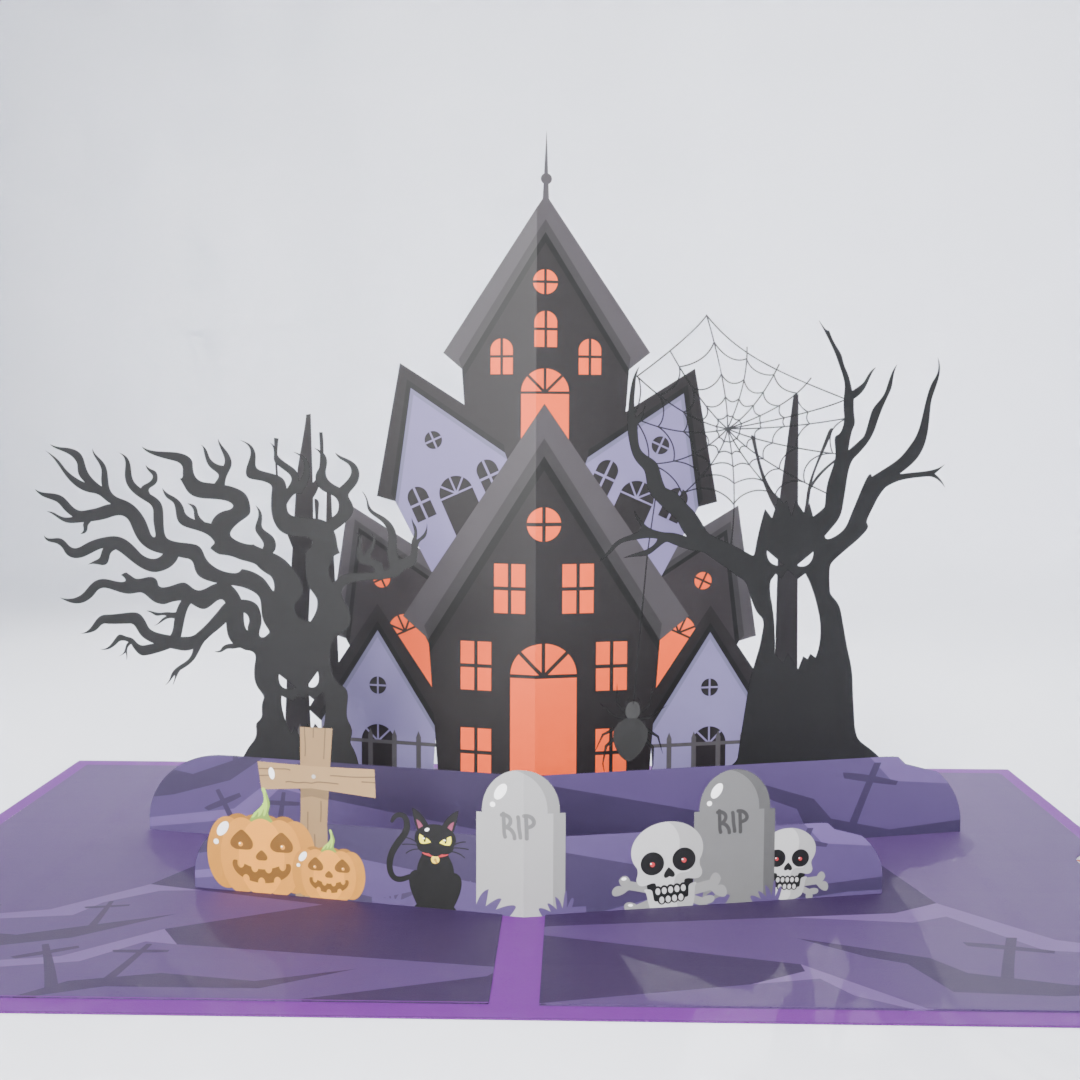 Haunted Mansion Halloween Pop-Up Card – 3D Spooky House Surprise