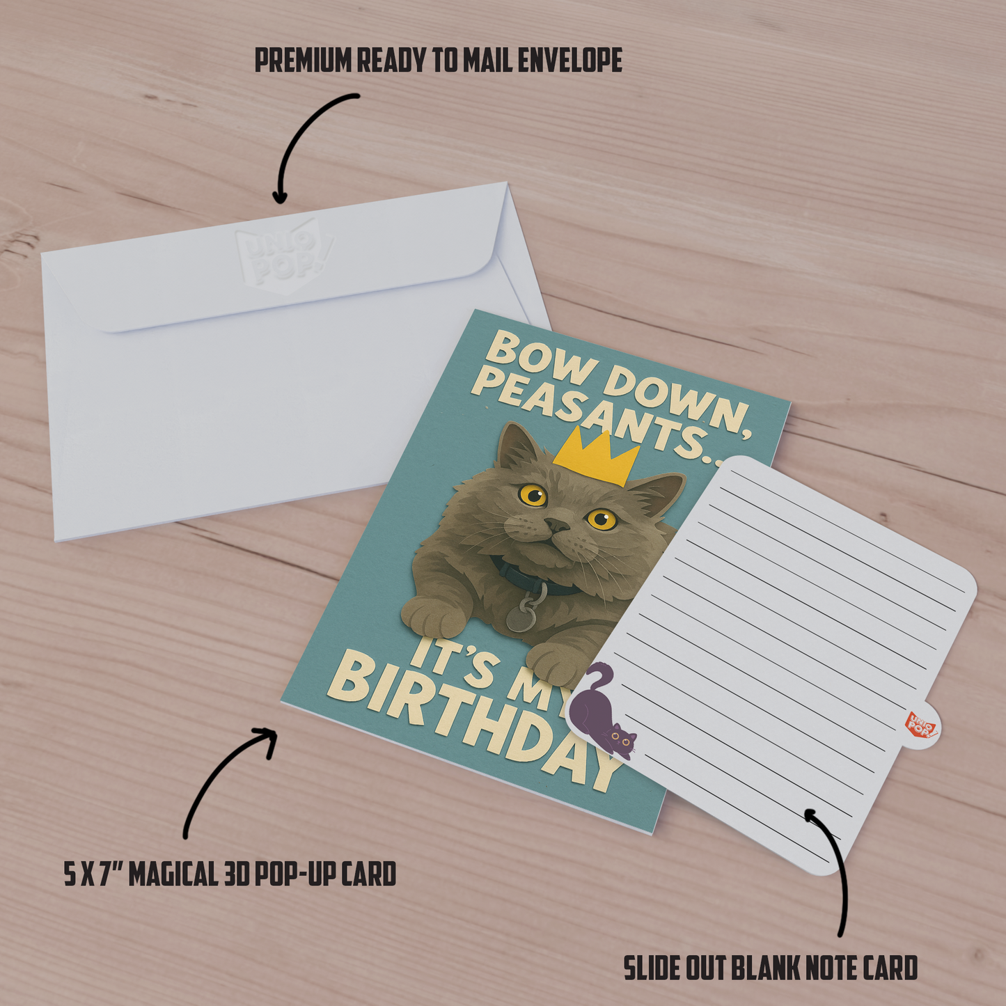 Funny Cat Birthday 3D Pop-Up Card Design Crowned Kitty