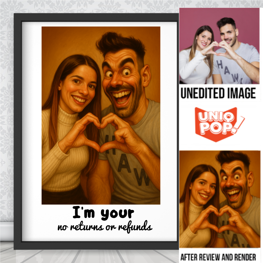 Caricature Wall Art for Funny Couples - Custom Cartoon Drawing from Photo - Personalized Photo Poster