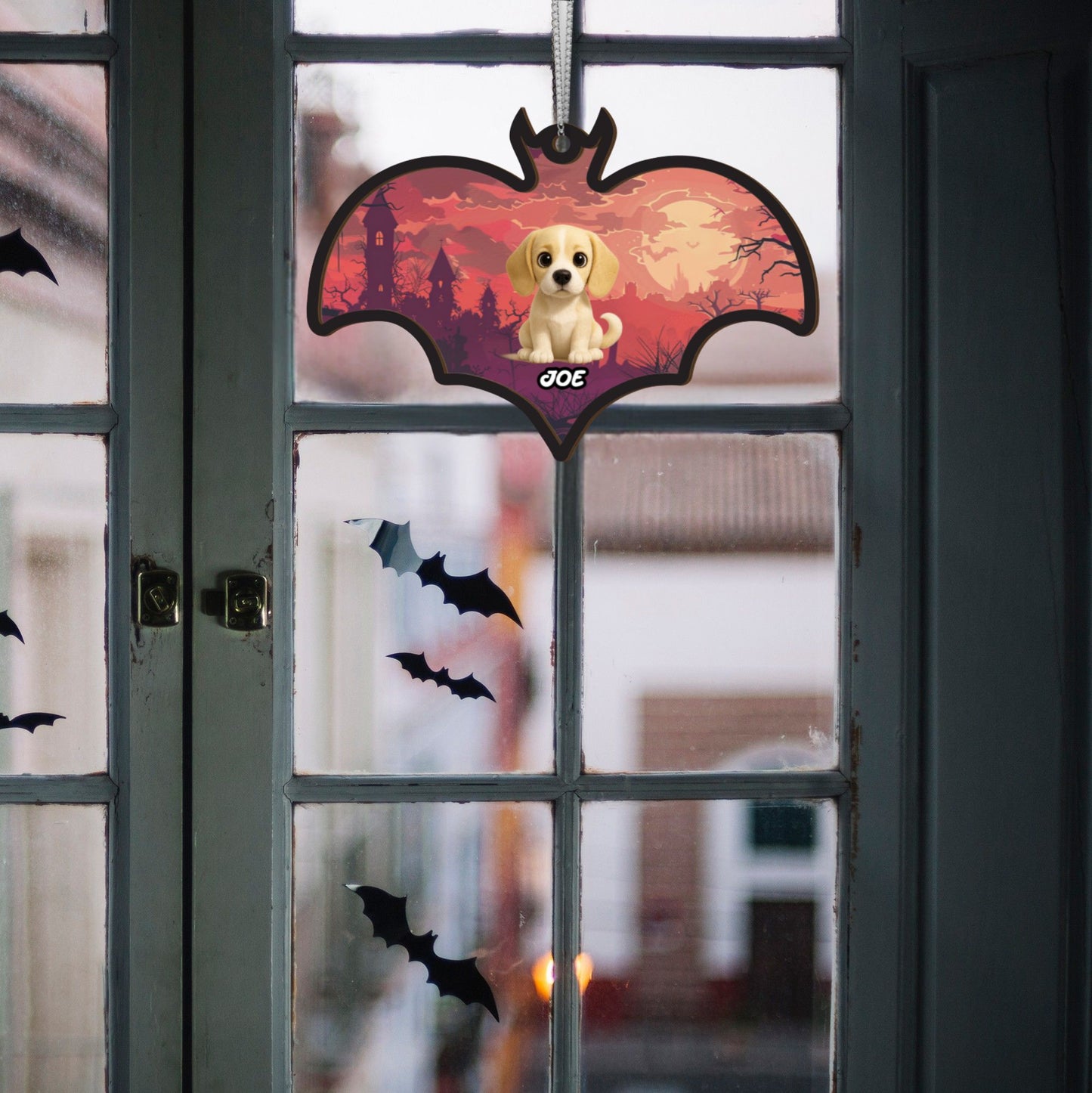 Bat-Shaped Halloween Ornament – Black Cat Witch Acrylic Suncatcher