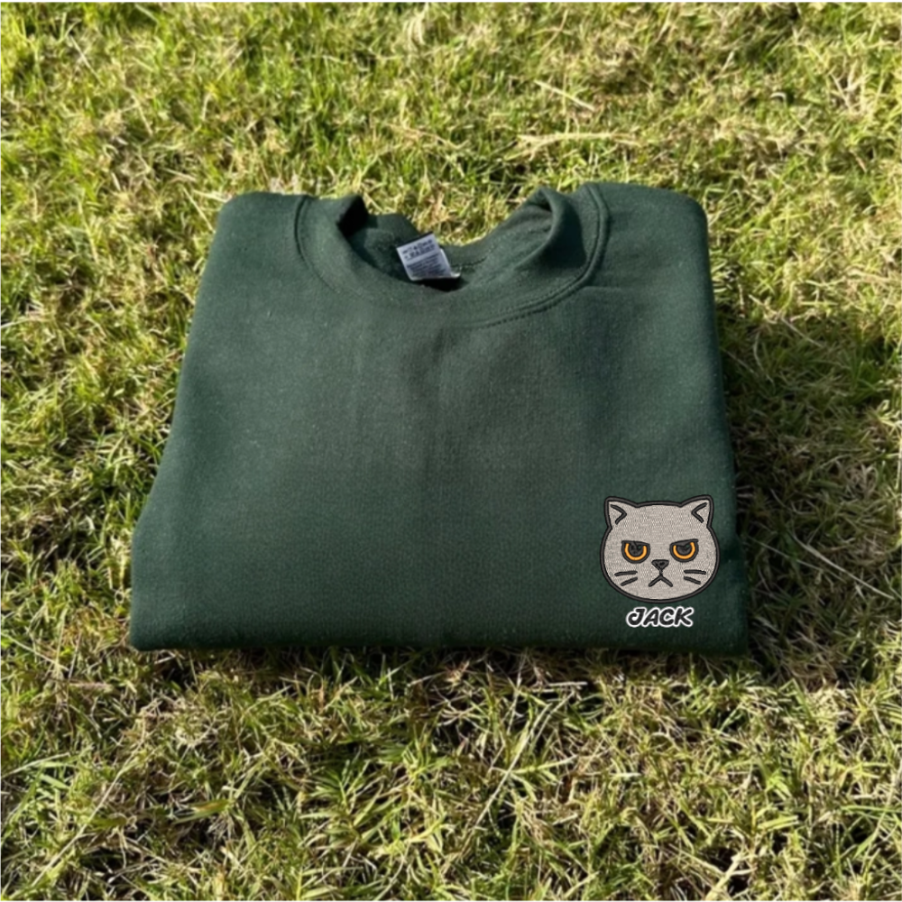 Custom Embroidered Cat Sweatshirt - Personalized Name & Cat Design