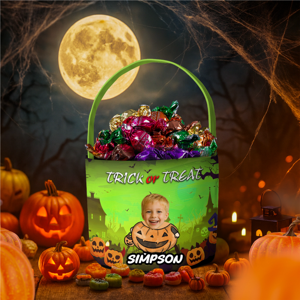 Personalized Halloween Candy Bucket – Custom Kid Outfit Trick or Treat Basket