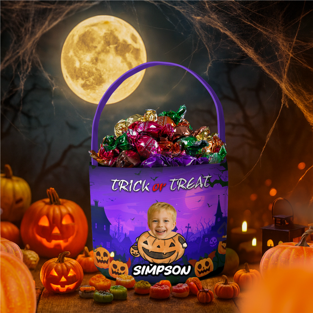 Personalized Halloween Candy Bucket – Custom Kid Outfit Trick or Treat Basket
