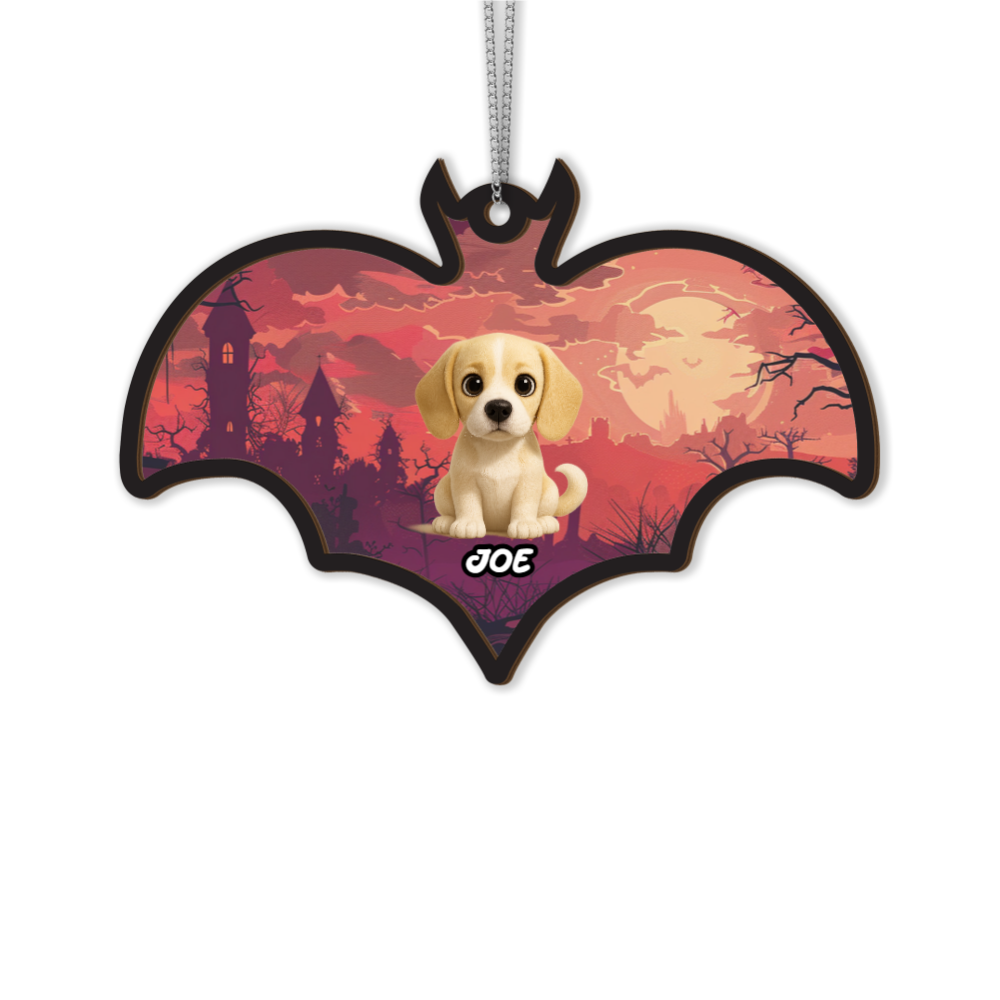 Bat-Shaped Halloween Ornament – Black Cat Witch Acrylic Suncatcher