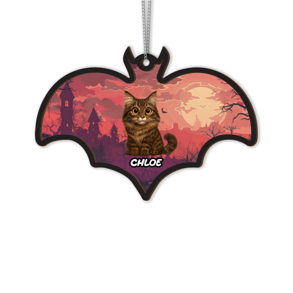 Bat-Shaped Halloween Ornament – Black Cat Witch Acrylic Suncatcher