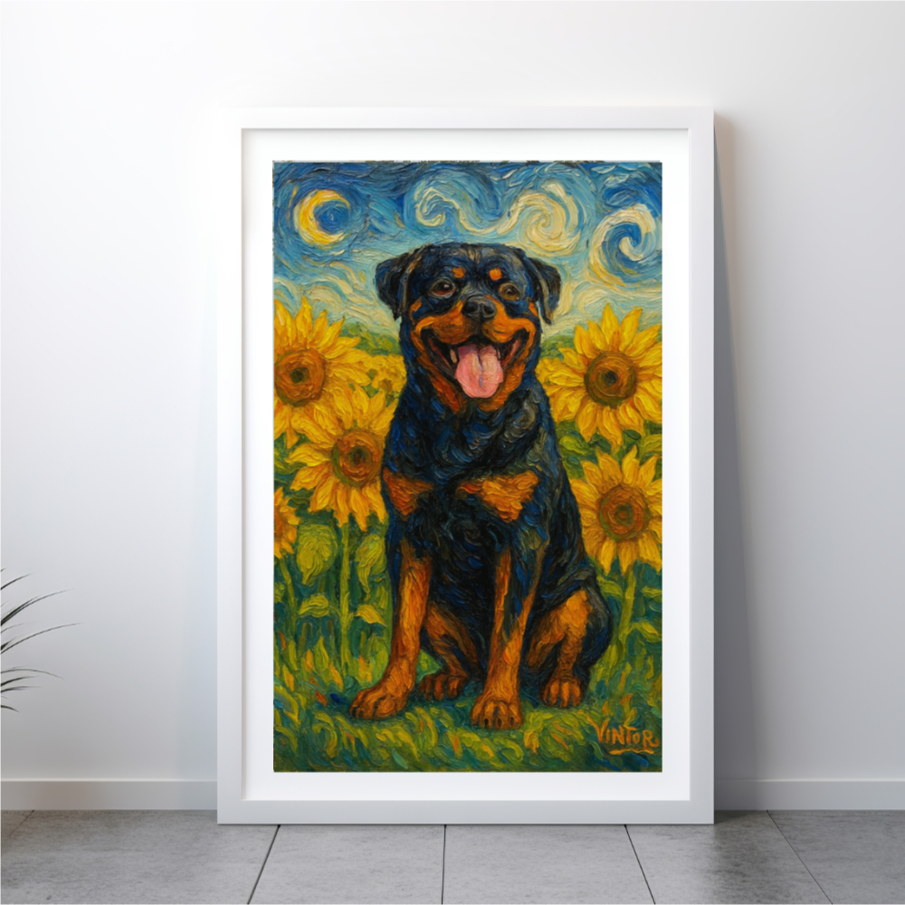 Custom Pet Portrait Van Gogh Style Canvas - Personalized Cat Dog Painting Starry Night Sunflowers Art
