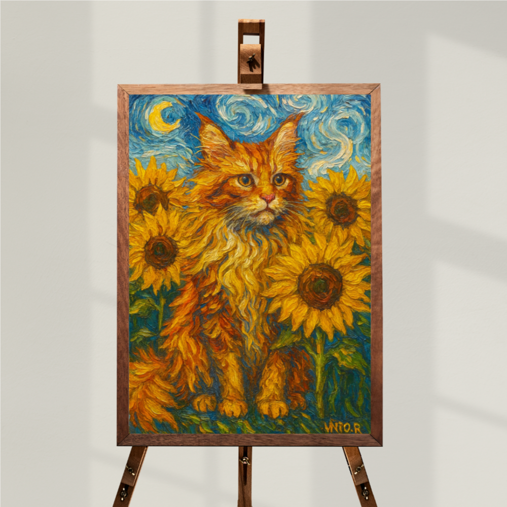 Custom Pet Portrait Van Gogh Style Canvas - Personalized Cat Dog Painting Starry Night Sunflowers Art