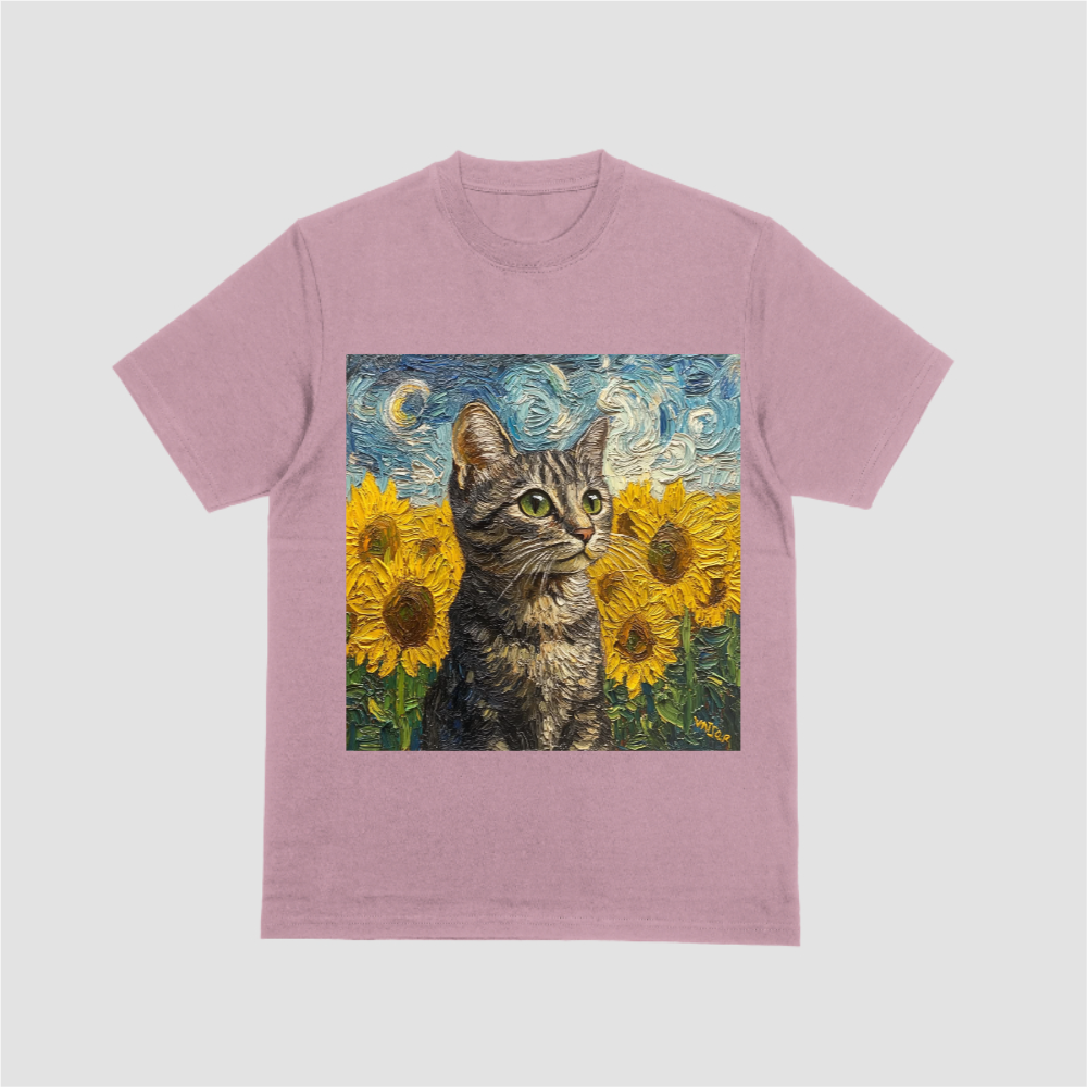 Custom Pet Portrait Van Gogh Style T-Shirt - Personalized Cat Dog Art Painting