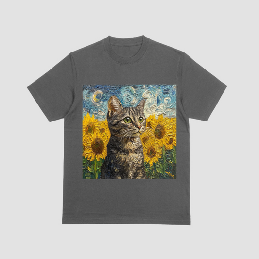 Custom Pet Portrait Van Gogh Style T-Shirt - Personalized Cat Dog Art Painting