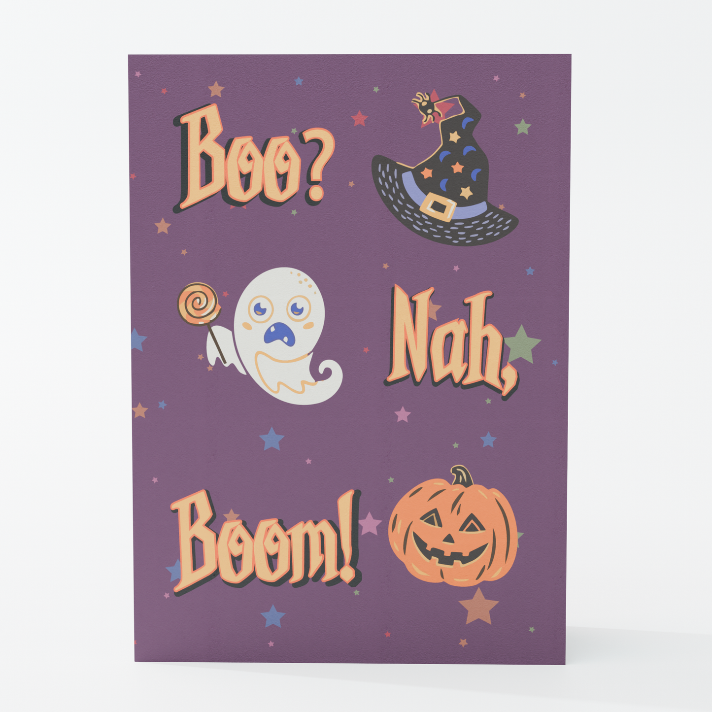 3D pop-up Halloween card with ghosts, witch and cauldron – “Boo? Nah, Boom!” design