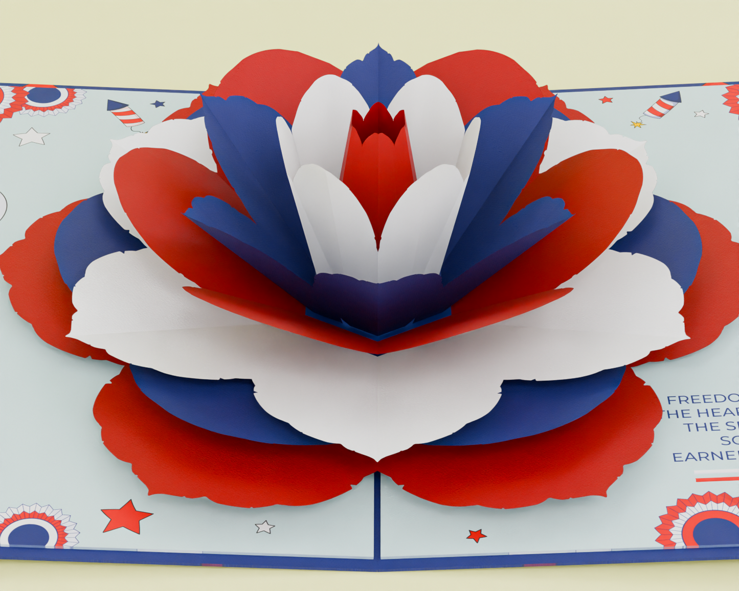3D Pop-Up Flower Card Red White Blue Patriotic Bloom Independence Day