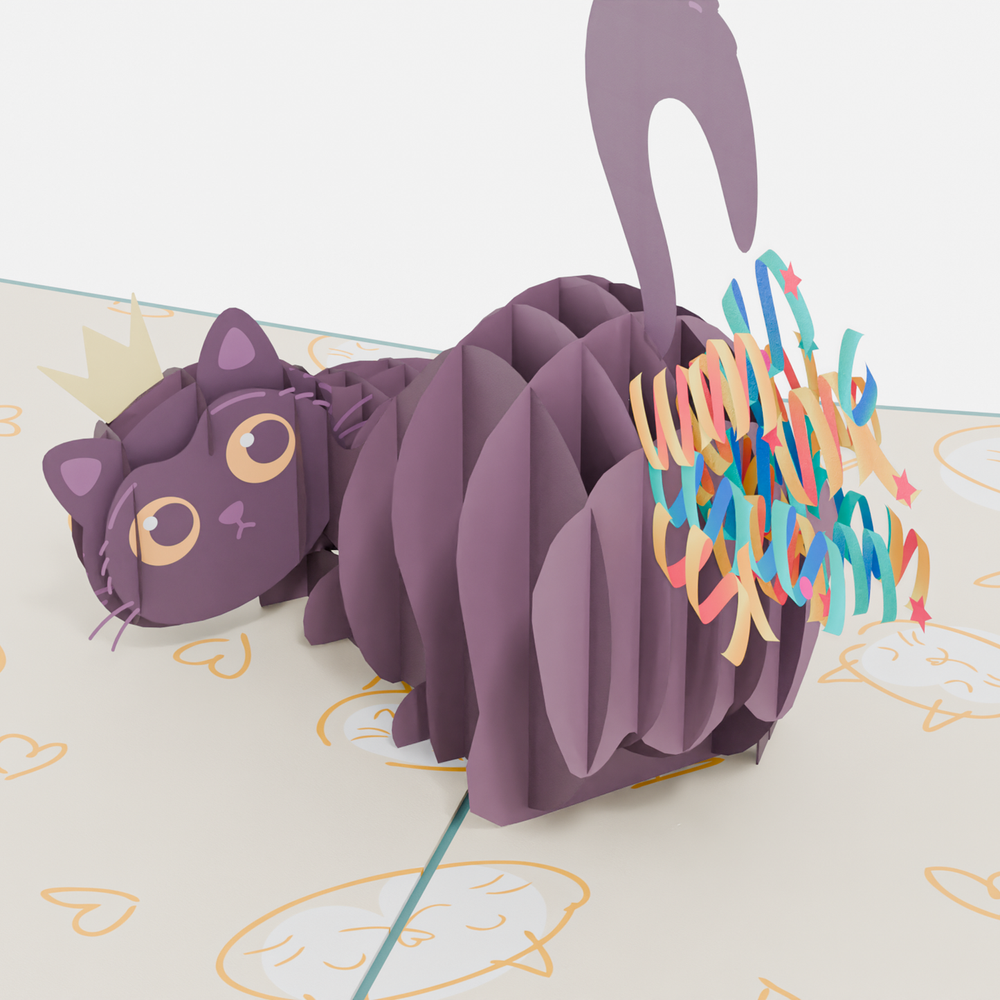 Funny Cat Birthday 3D Pop-Up Card Design Crowned Kitty