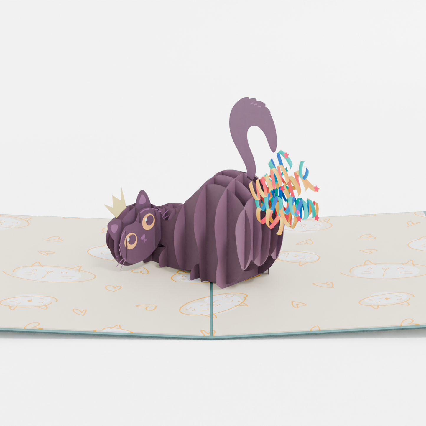 Funny Cat Birthday 3D Pop-Up Card Design Crowned Kitty