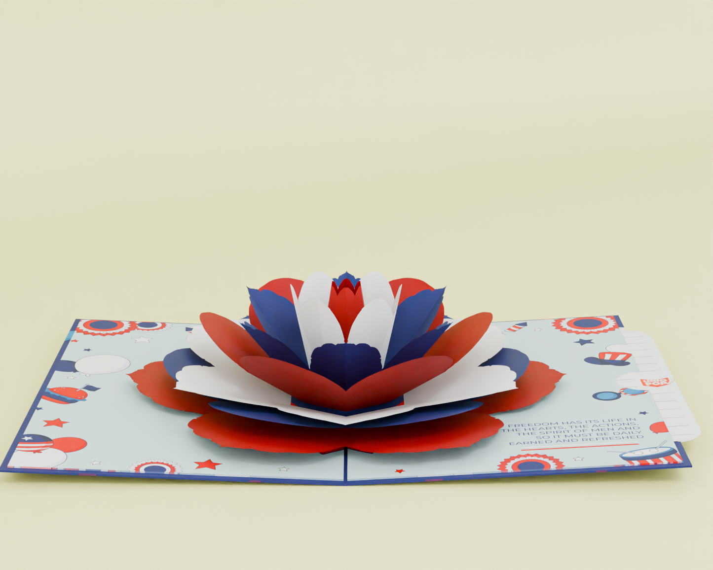 3D Pop-Up Flower Card Red White Blue Patriotic Bloom Independence Day