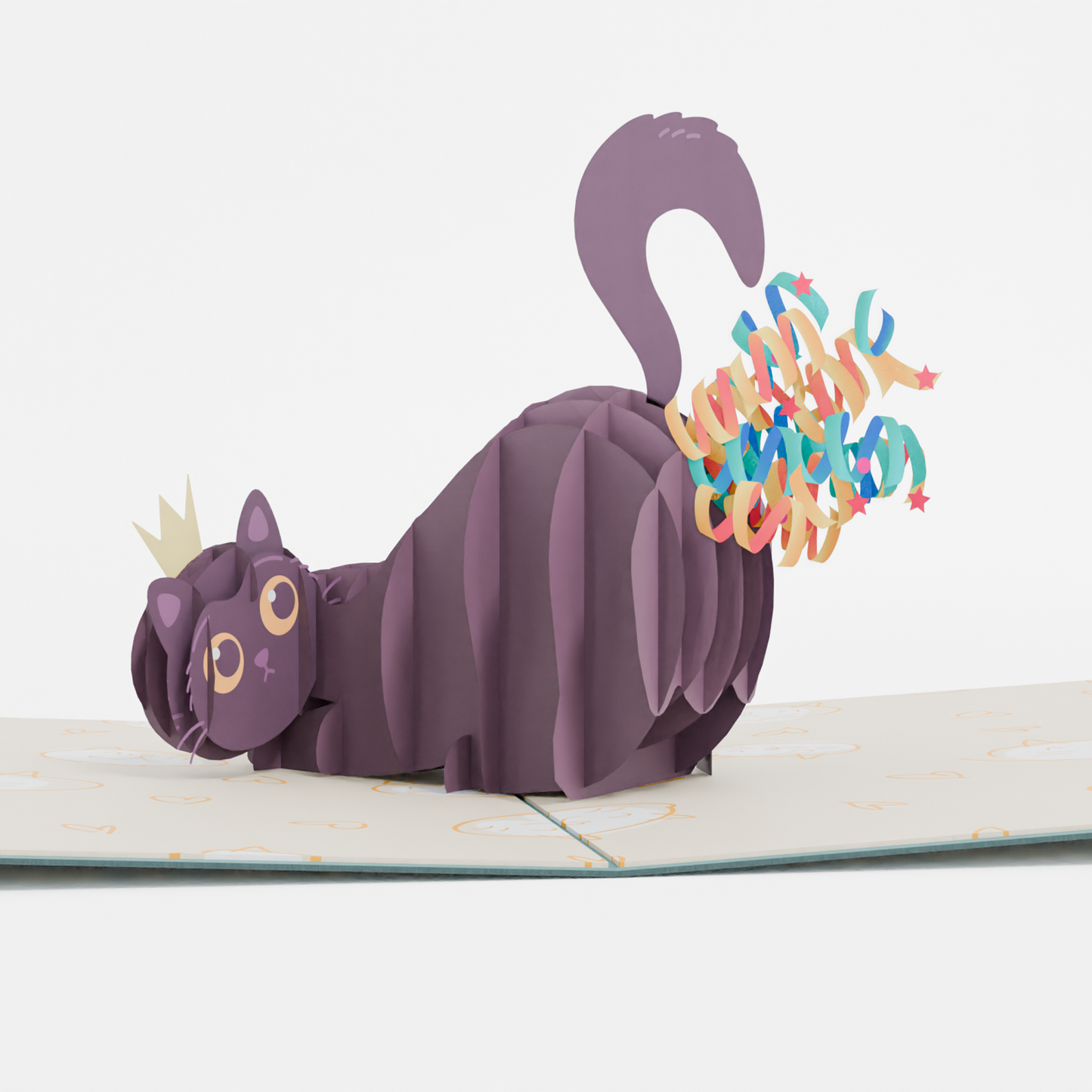 Funny Cat Birthday 3D Pop-Up Card Design Crowned Kitty
