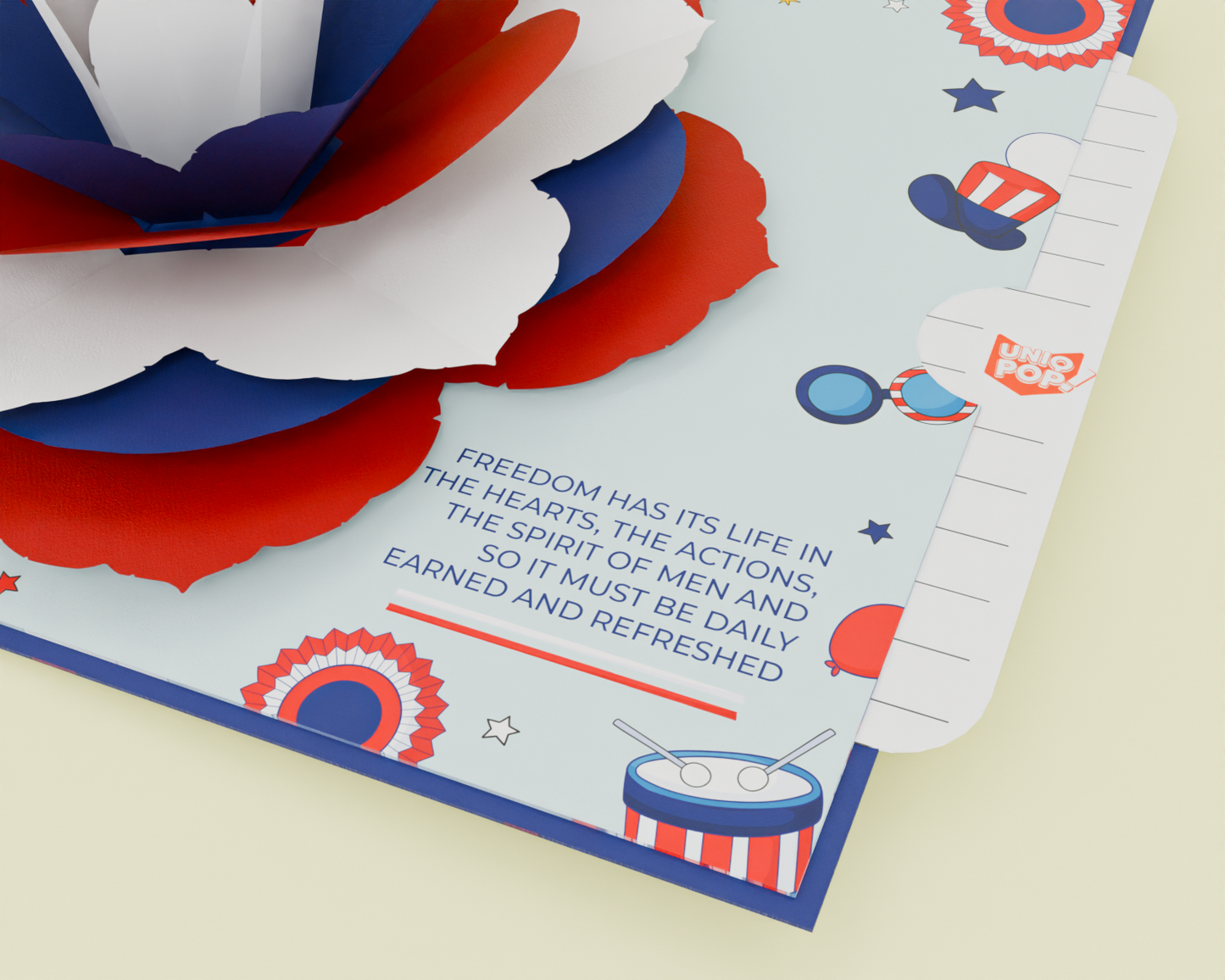 3D Pop-Up Flower Card Red White Blue Patriotic Bloom Independence Day