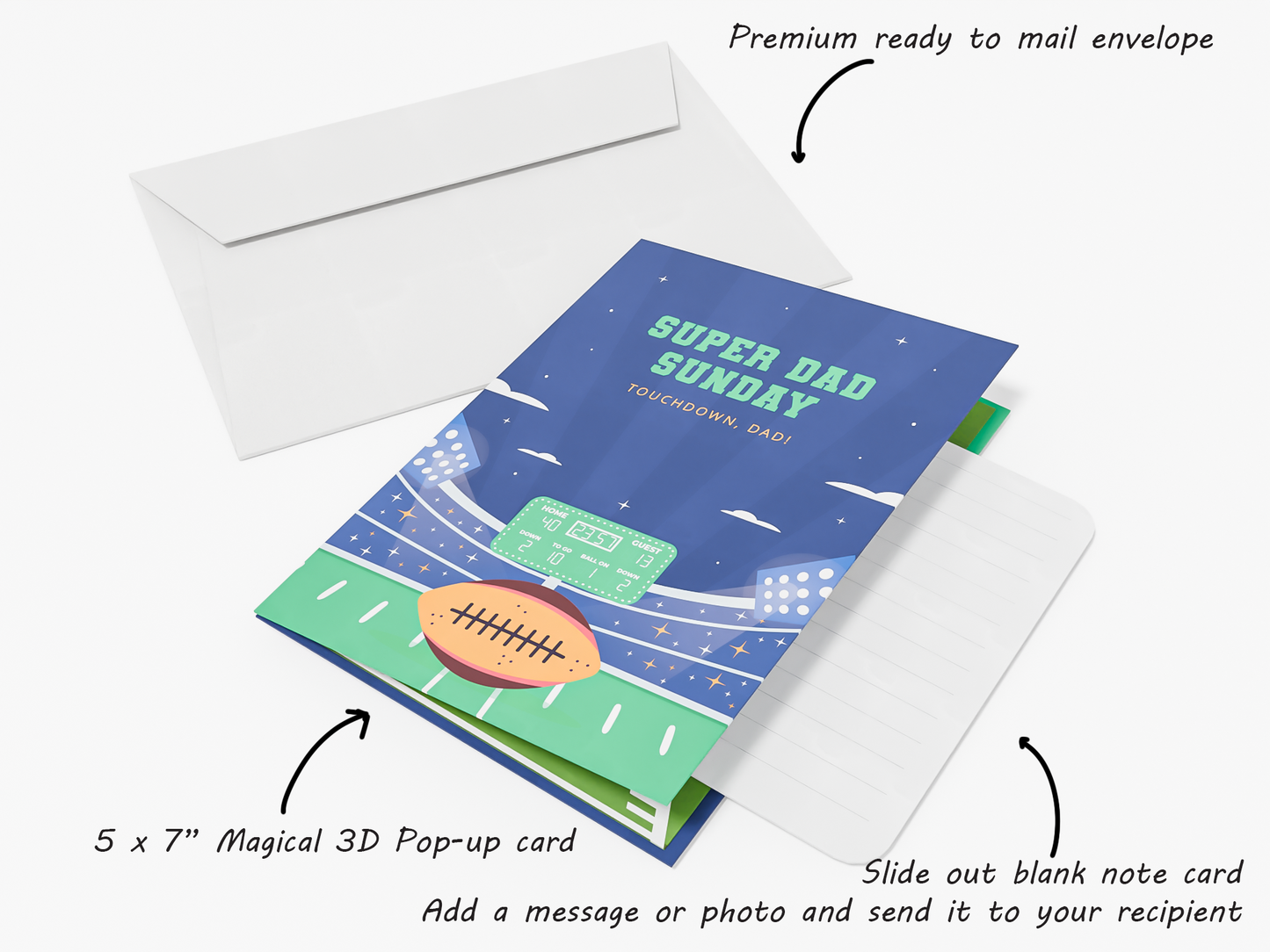 Pop-Up Birthday Card – Custom Football Field with Dad as Quarterback