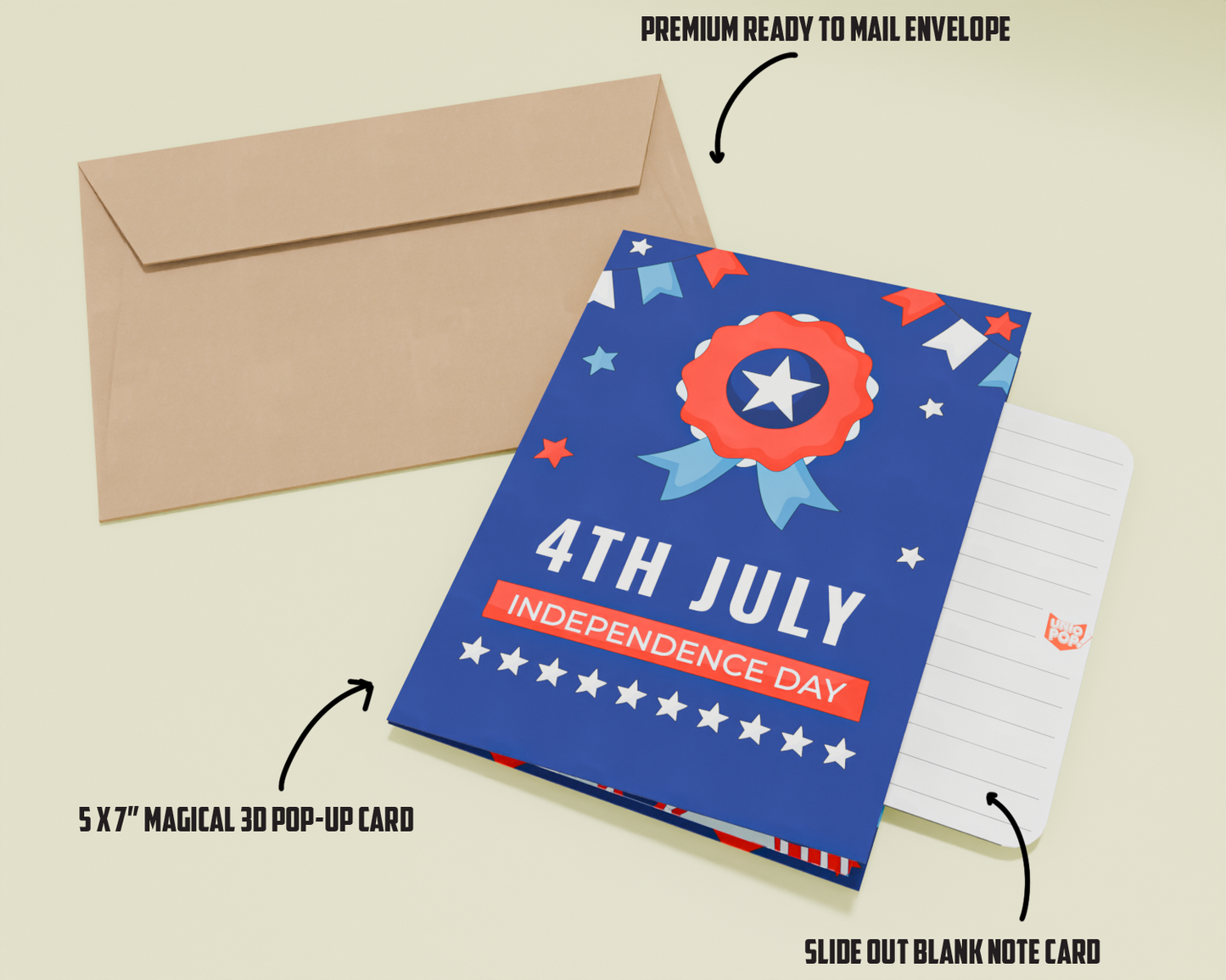 3D Pop-Up Flower Card Red White Blue Patriotic Bloom Independence Day