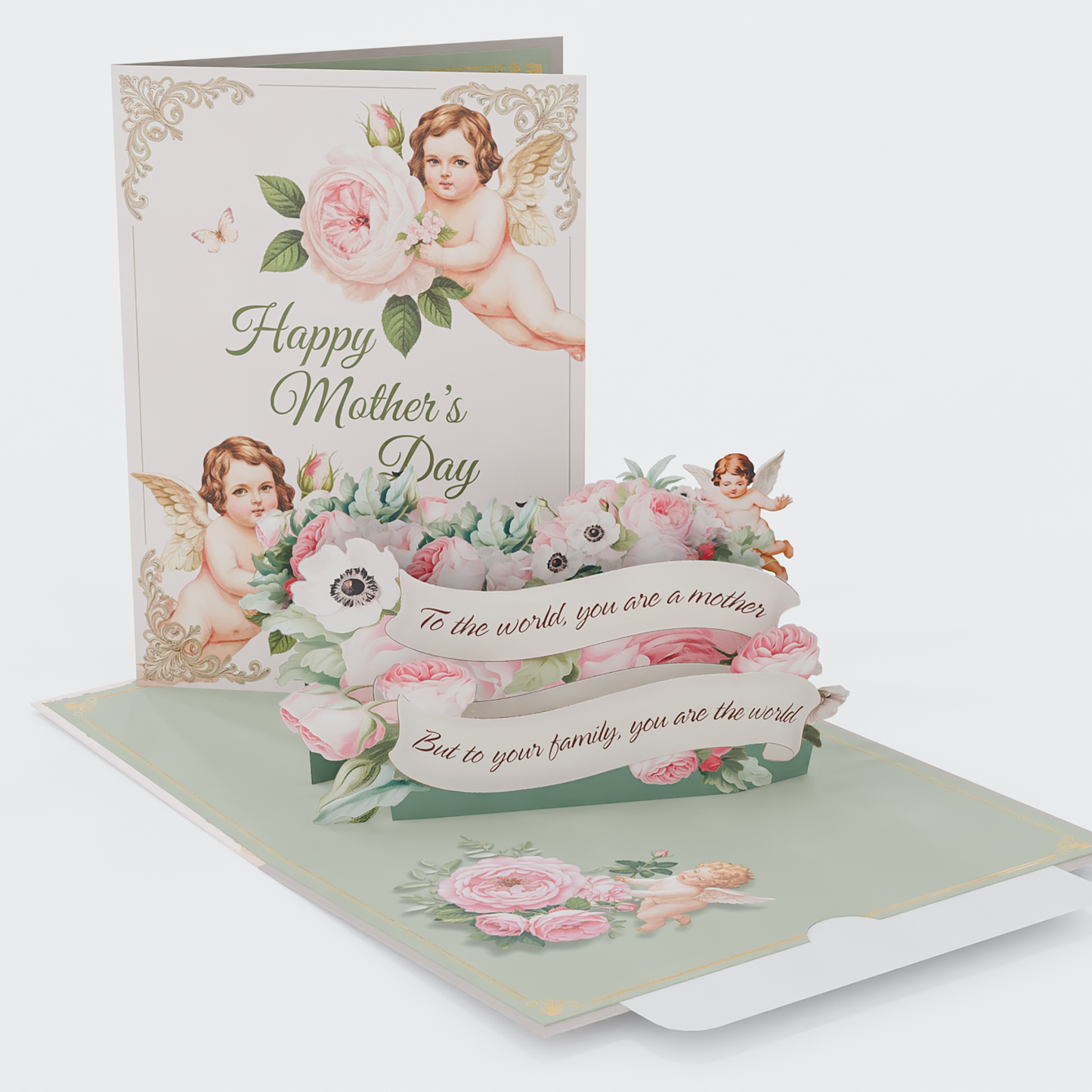 Vintage Pop-Up Mother's Day Card with Angels and Roses