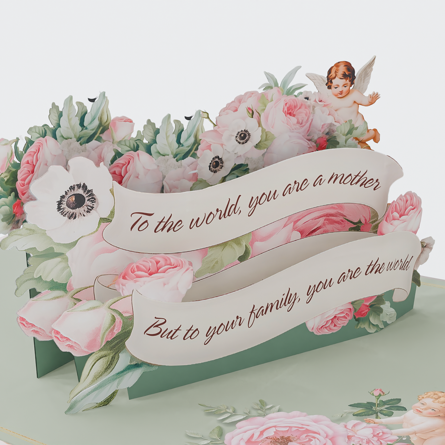 Vintage Pop-Up Mother's Day Card with Angels and Roses