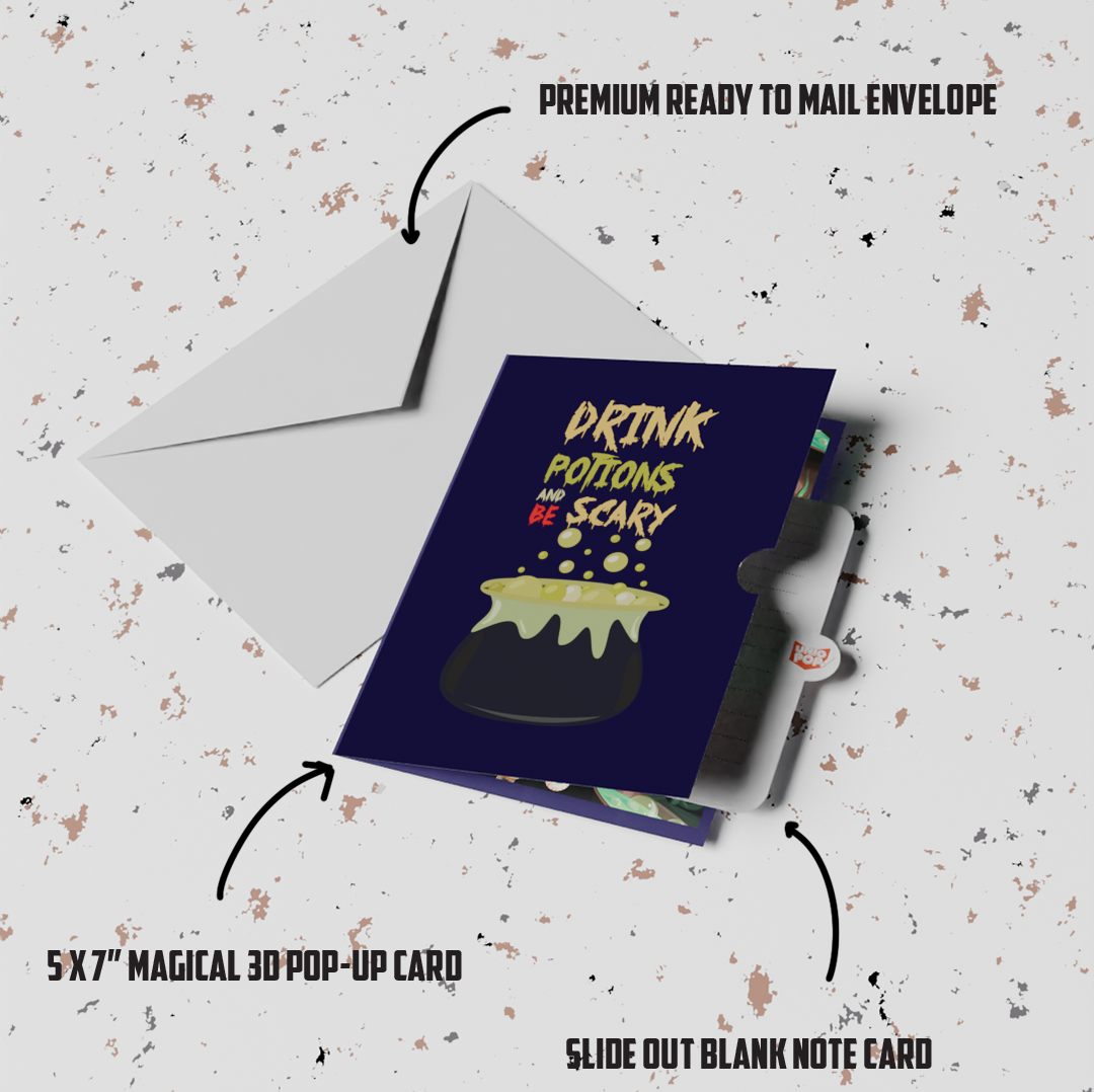 Drink Potions 3D Pop-Up Halloween Card – Witch & Bubbling Cauldron