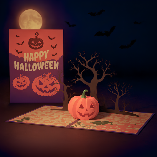 Jack-O'-Lantern 3D Pop-Up Halloween Card – Pumpkin & Haunted Trees