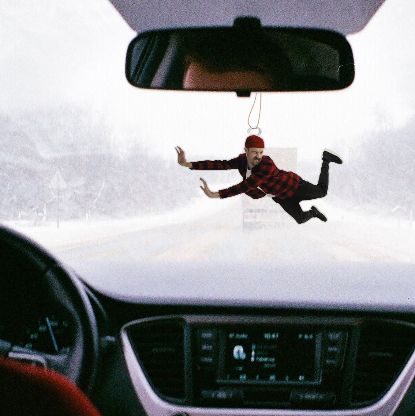 Custom photo car ornament with funny jumping pose hanging from rearview mirror