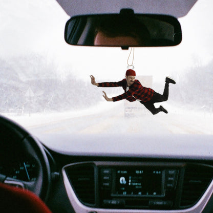 Custom photo car ornament with funny jumping pose hanging from rearview mirror