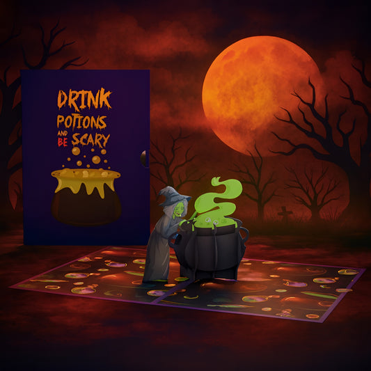 Drink Potions 3D Pop-Up Halloween Card – Witch & Bubbling Cauldron