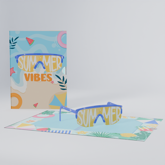 Summer Vibes 3D Pop-Up Card – Cool Sunglasses Tropical Beach Theme