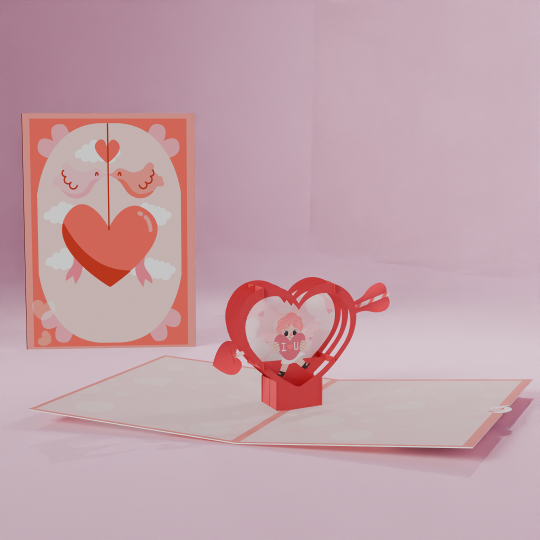 3D Pop-Up Valentine Card - Cupid's Heart Surprise in colorful